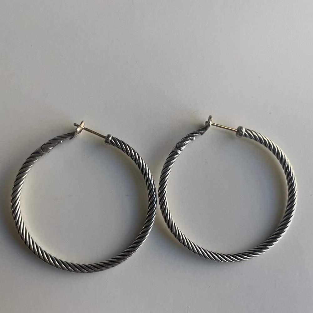 David Yurman Classic Silver Cable Hoop Earrings